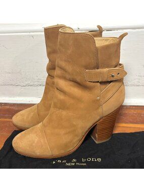Rag & Bone Kinsey Heeled Ankle Boots EU 38.5  US 8.5 Camel Leather $595